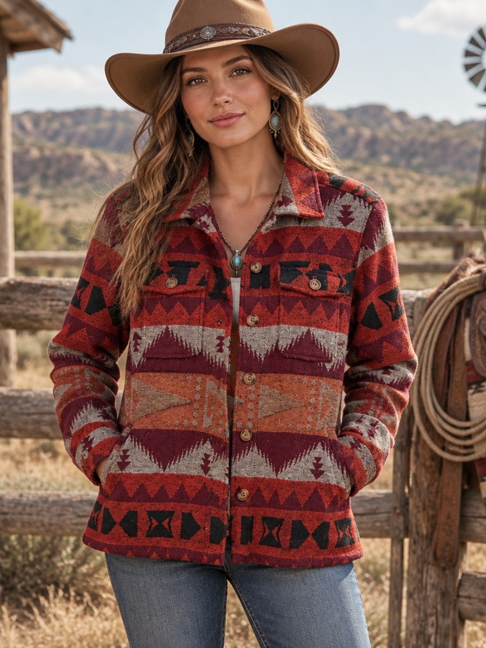 Idyllwind Miranda Lambert Women’s XL Southwestern Shacket Jacket Aztec Print